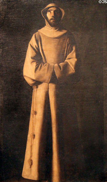 St Francis of Assisi painting (c1640) by Francisco de Zurbarán at Museu Nacional d'Art de Catalunya. Barcelona, Spain.