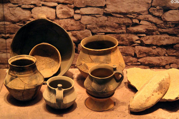 Pottery from village of Genó at Museu d'Arqueologia de Catalunya. Barcelona, Spain.