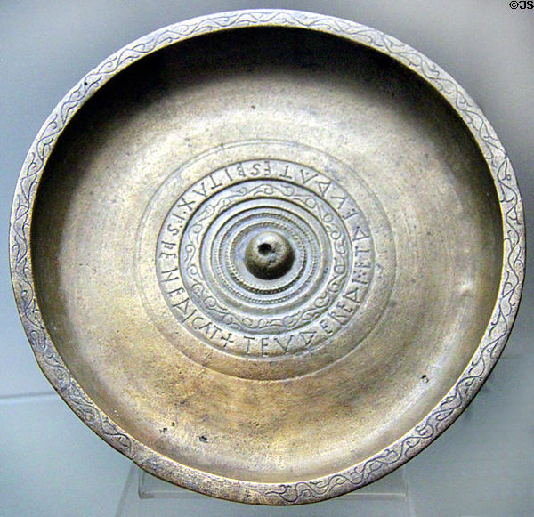 Visigoth platter with inscription (7thC) at Museu d'Arqueologia de Catalunya. Barcelona, Spain.