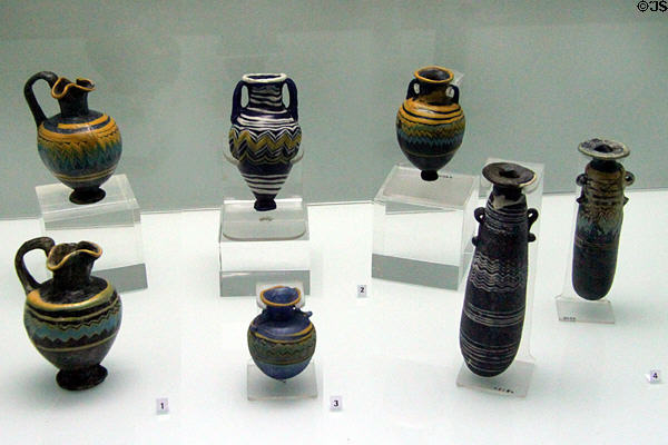 Core-formed glass (4thC BCE) from Eastern Mediterranean at Museu d'Arqueologia de Catalunya. Barcelona, Spain.