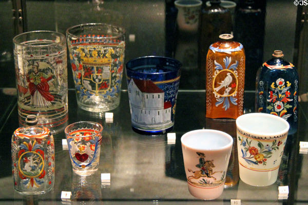 Glass vessels from Bohemia (18th C) at Museu d'Arqueologia de Catalunya. Barcelona, Spain.