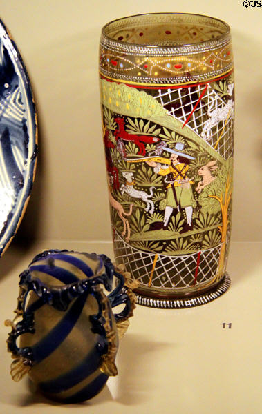 Vase & beaker with hunting scene (17thC) at Museum of Decorative Arts. Barcelona, Spain.