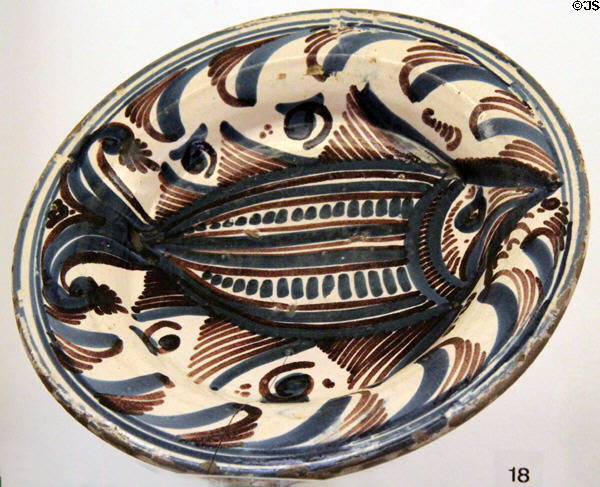 Plate with fish (17thC) at Ceramics Museum of Barcelona. Barcelona, Spain.