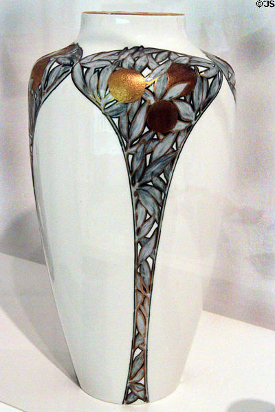 Porcelain vase (1906) by Antoni Serra Fiter from the International Exposition of Fine Arts Barcelona at Ceramics Museum of Barcelona. Barcelona, Spain.