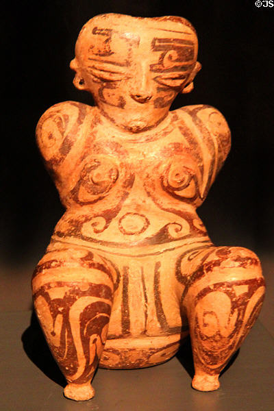 Ceramic sitting figure (1000 BCE-300 CE) from Trujillo, Venezuela at Barbier Mueller Precolumbian Art Museum. Barcelona, Spain.