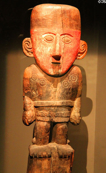 Wood anthropomorphic statue (1100-1450) from Chimu Culture, Peru at Barbier Mueller Precolumbian Art Museum. Barcelona, Spain.