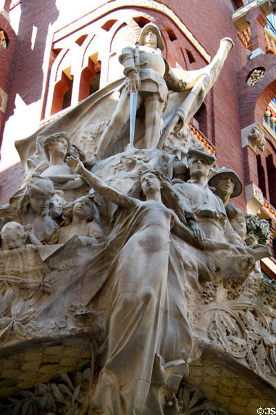 Catalan song sculpture by Miquel Blay on corner of Palace of Catalan Music. Barcelona, Spain.