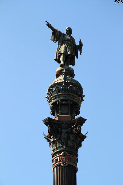 Statue of Columbus atop his Monument. Barcelona, Spain.