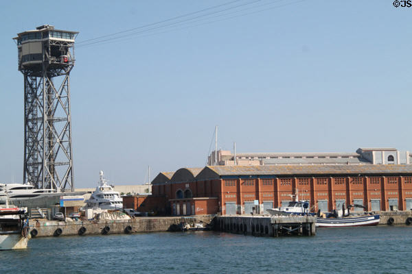Torre d'Alta Mar (88 Paseo de Juan de Borbón) Telefèric terminal over shipyards. Barcelona, Spain.