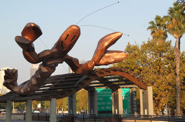Lobster sculpture by Javier Mariscal on Passeig de Colom. Barcelona, Spain.