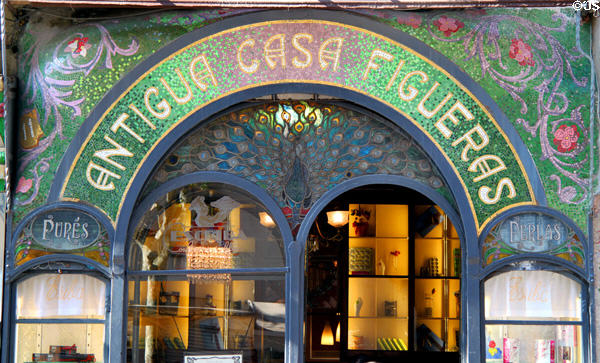 Mosaic front of Antigua Casa Figueras. Barcelona, Spain.
