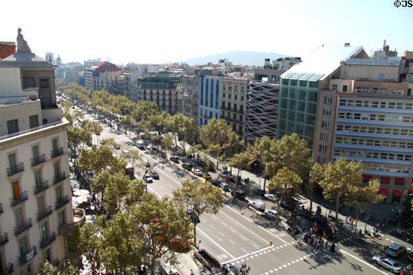 Passeig de Gràcia streetscape from roof of Casa Mila. Barcelona, Spain.