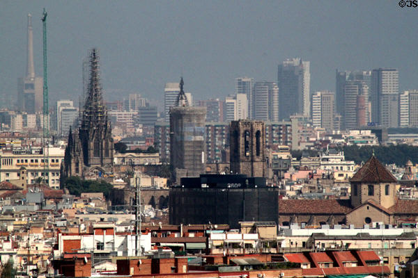 Barcelona skyline with Cathedral & skyscrapers beyond. Barcelona, Spain.