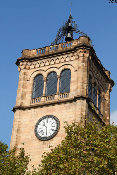 Clock & bell tower of University of Barcelona (1863-87). Barcelona, Spain.