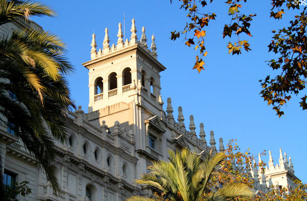 Crown of heritage building (1929) (Av. Diagonal 564). Barcelona, Spain.