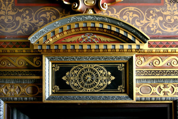 Detail of fireplace clock in Chateau. Ancy-la-Franc, France.