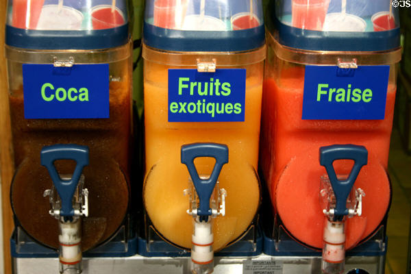 Flavored slush drink machines. Annecy, France.