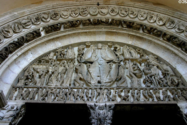 Tympanum of central doorway (1130-35) by Gislebertus at Cathedral St Lazarre. Autun, France.