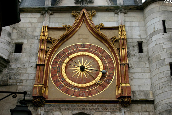 Gothic clock face on Tour Gaillarde. Auxerre, France.