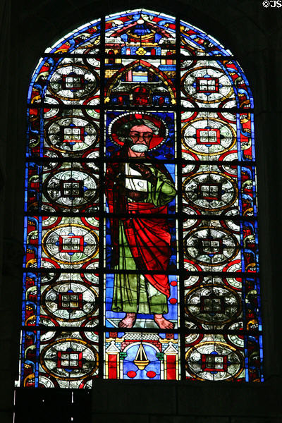 Ambulatory stained glass windows of Saints in Cathedral St. Étienne. Auxerre, France.