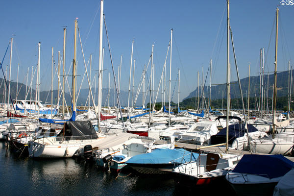 Pleasure boats in port on Lac du Bourget. Aix-les-Bains, France.