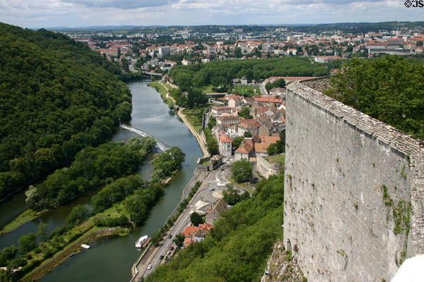 View of town & River Doubs from ramparts of Citadel. Besançon, France.