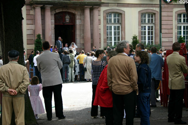 Crowd at wedding at Town Hall. Belfort, France.