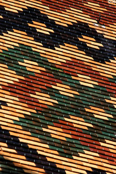Glazed roof tile pattern of Hotel Dieu. Beaune, France.