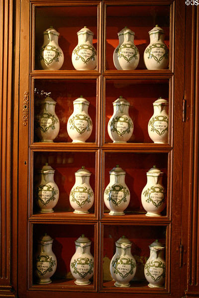Pots for medicines in pharmacy of Hotel Dieu. Beaune, France.