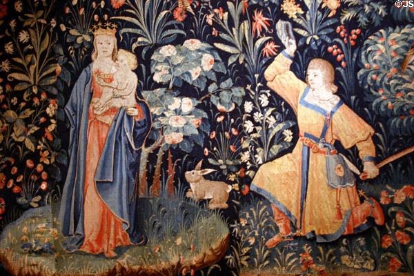 Detail of tapestry depicting legend of St Eloi in Hotel Dieu. Beaune, France.