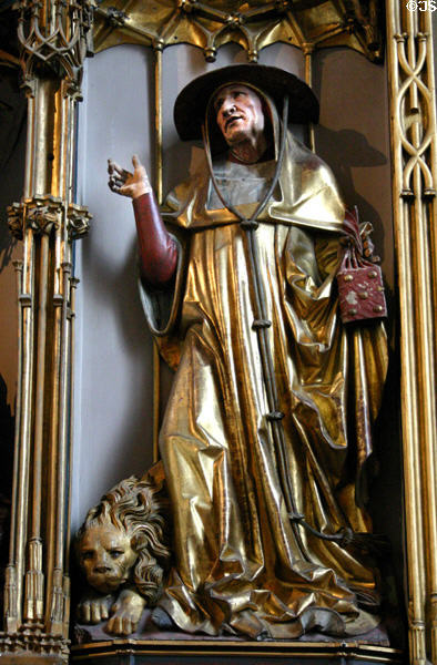 Carvings of St. Jerome on Isenheim Altarpiece by Matthius Grünewald in Unterlinden Museum. Colmar, France.