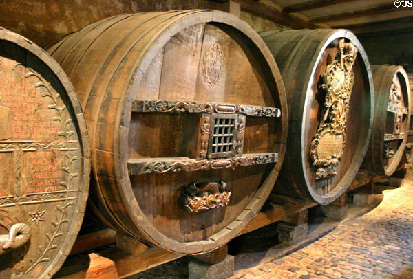 Wine casks (18th c) in Unterlinden Museum. Colmar, France.