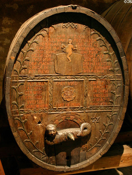 Wine cask (1781) in Unterlinden Museum. Colmar, France.