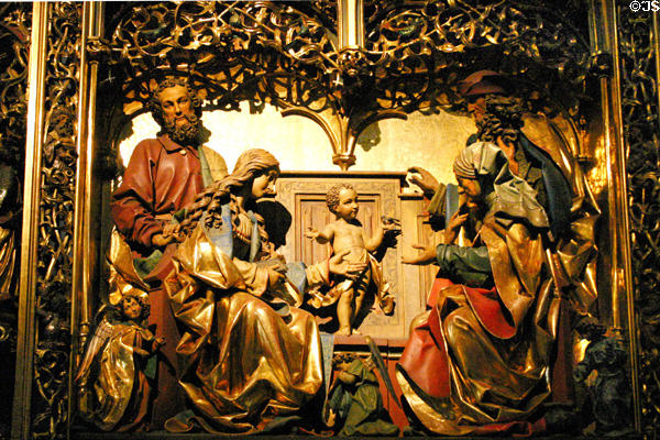 Carving of Holy family in St. Martin church. Colmar, France.