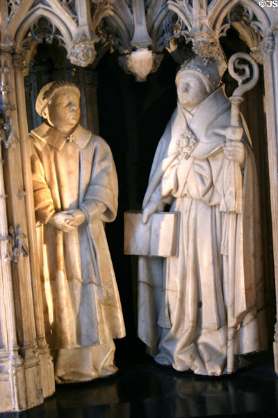 Marble supporting clerical carvings on tomb of John the Fearless & Margaret of Bavaria in Museum of Fine Arts. Dijon, France.
