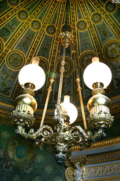 Chandelier in buffet hall at Fontainbleau Palace. Fontainbleau, France.