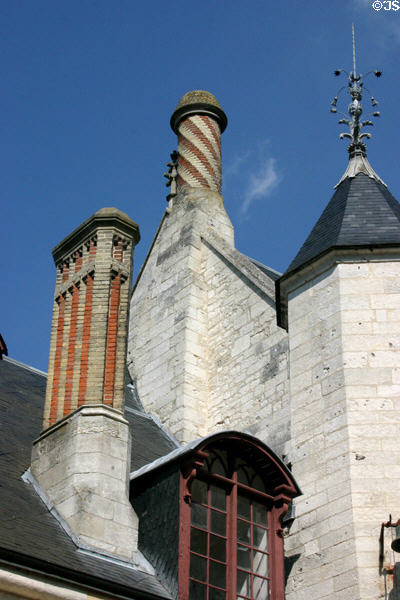 Chimneys of Porter's Lodge neo-Gothic addition. Jumièges, France.