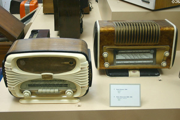 Table radio sets from the 1950s in Electropolis Museum. Mulhouse, France.
