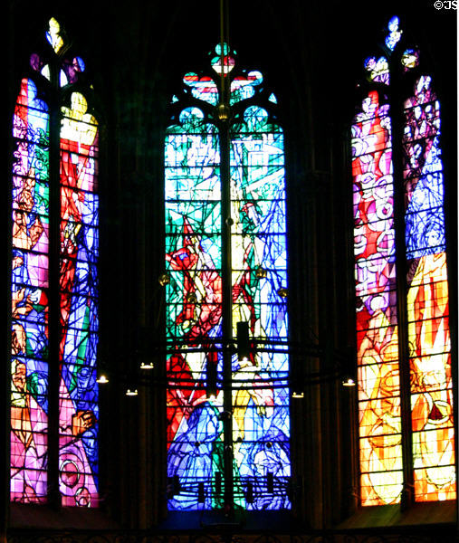 Trio of Jacques Simon stained-glass windows in Cathedral. Metz, France.