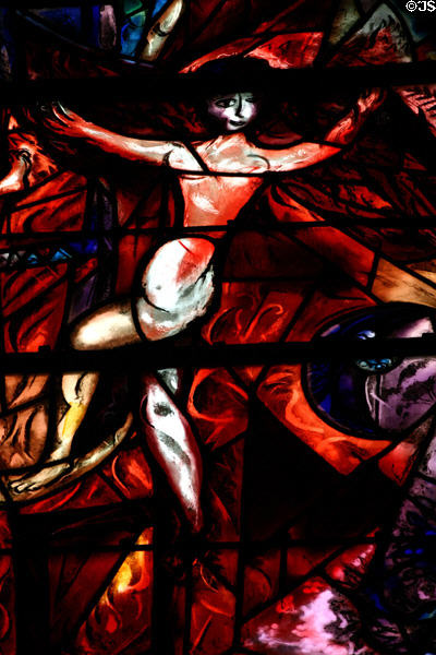 Detail of floating woman from stained-glass (rb3) by Marc Chagall in Cathedral. Metz, France.