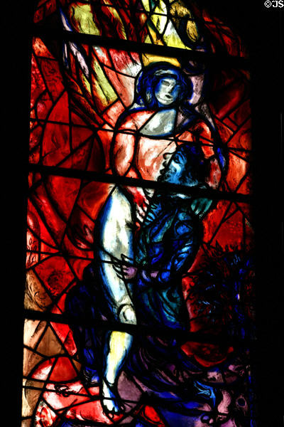 Detail of man & women from stained-glass (rb2) by Marc Chagall in Cathedral. Metz, France.