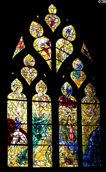 Yellow series of four stained-glass windows (1963) by Marc Chagall in Cathedral. Metz, France.