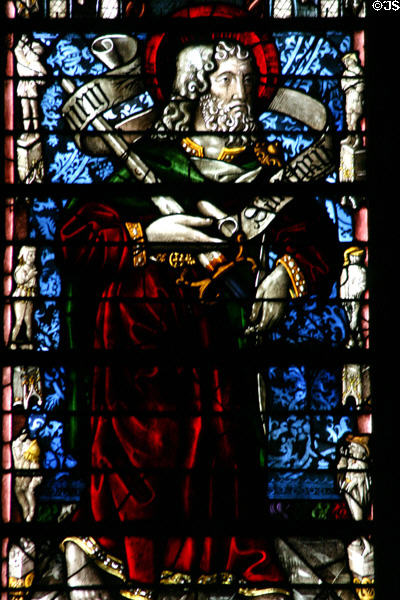 Stained-glass Apostle St. Paul in Cathedral. Metz, France.