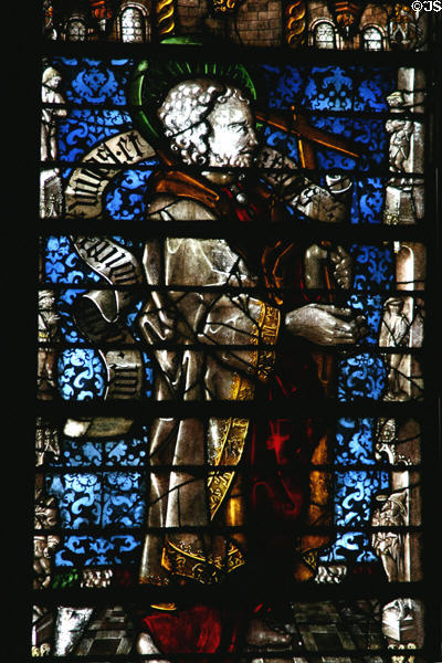 Stained-glass Apostle St. Philip in Cathedral. Metz, France.