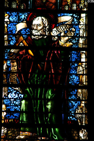 Stained-glass Apostle in Cathedral. Metz, France.