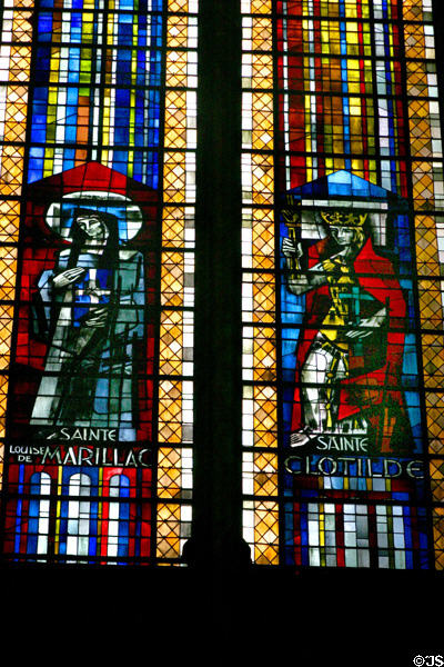 Modern stained-glass of saints Louise de Marillac & Clotilde in Cathedral. Metz, France.