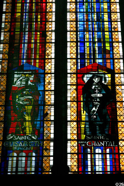 Modern stained-glass of Sts Elizabeth of Hungary & Jeanne de Chantal in Cathedral. Metz, France.