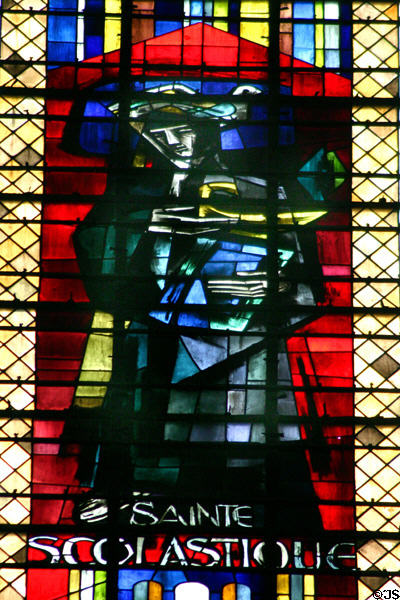 Modern stained-glass of Ste. Scholastique in Cathedral. Metz, France.