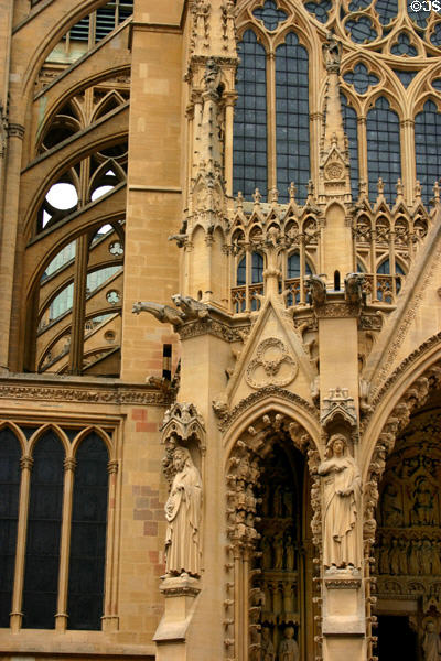 Columns with Sts Mark & Luke on Cathedral of St Etienne. Metz, France.