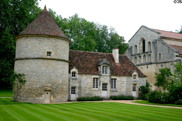 Round Dovecote tower (12th or 13th c) of Fontenay Abbey. Fontenay, France.